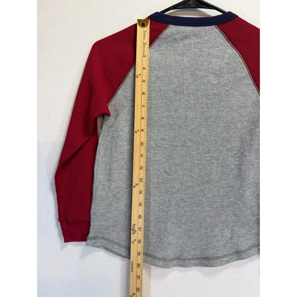 Old Navy Kids Grey Burgundy Raglan Waffle Knit Thermal Shirt Size M 8 Baseball